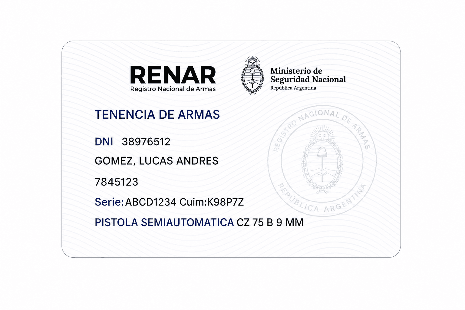 Ejemplo de credencial: Tenencia del arma