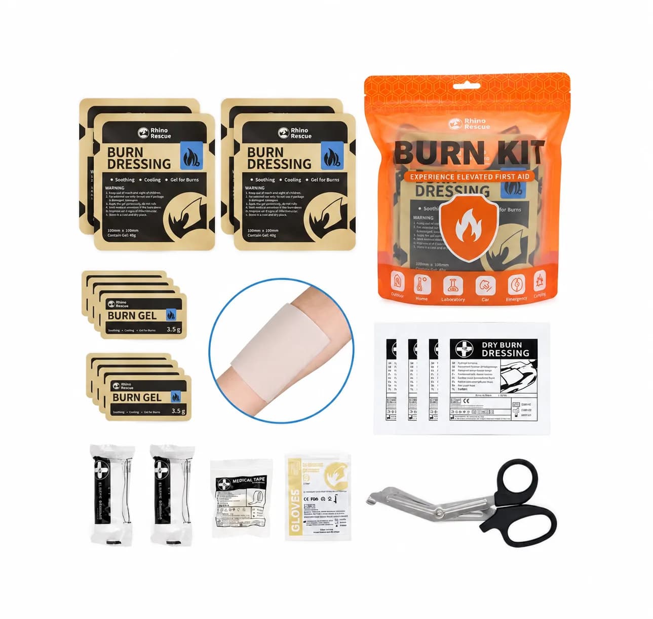 Kit de Emergencia para Quemaduras Rhino Rescue IFAK – Hidrogel y Vendajes