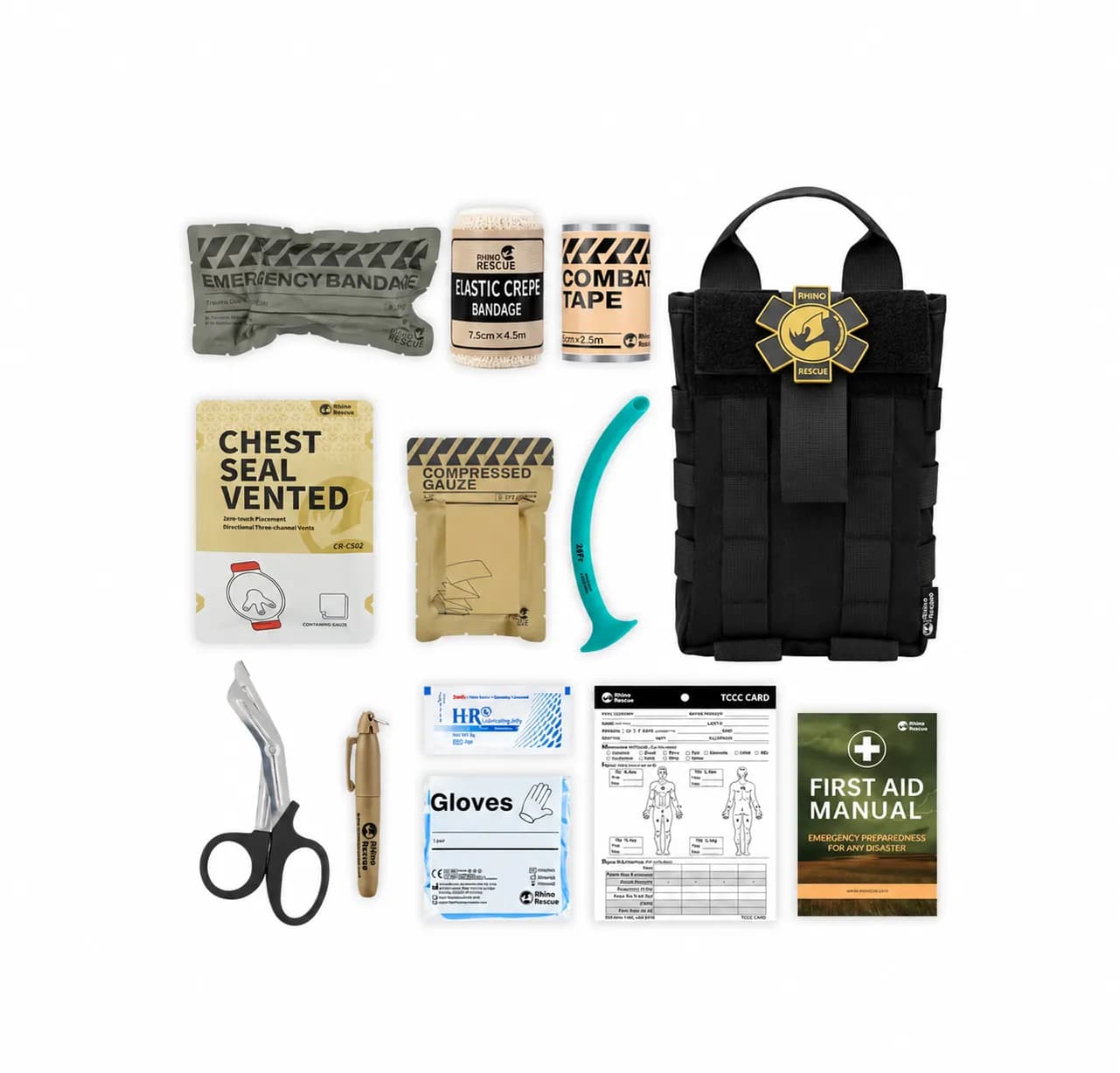 Kit de Primeros Auxilios Táctico Rhino Rescue IFAK – Trauma MOLLE Negro