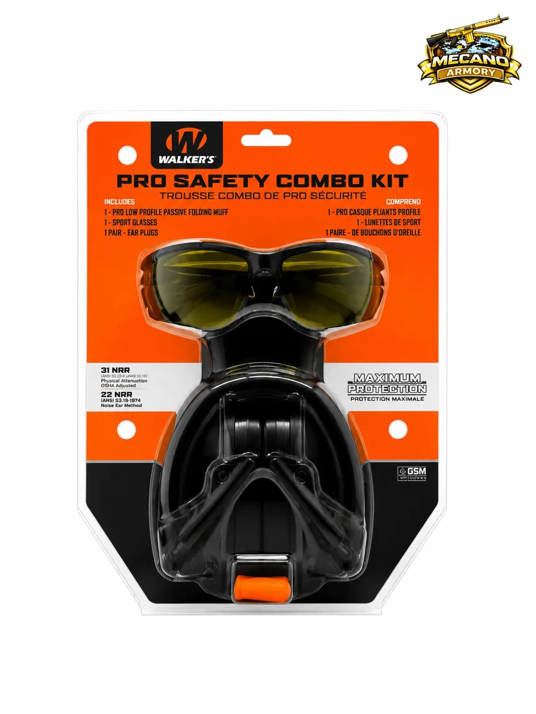 Kit de Protección Walker's Pro Safety Combo Kit – Orejeras Plegables + Lentes + Tapones